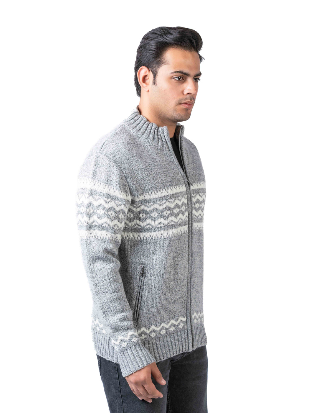 Men’s Light Grey Acrowool Zipper Cardigan with Pockets
