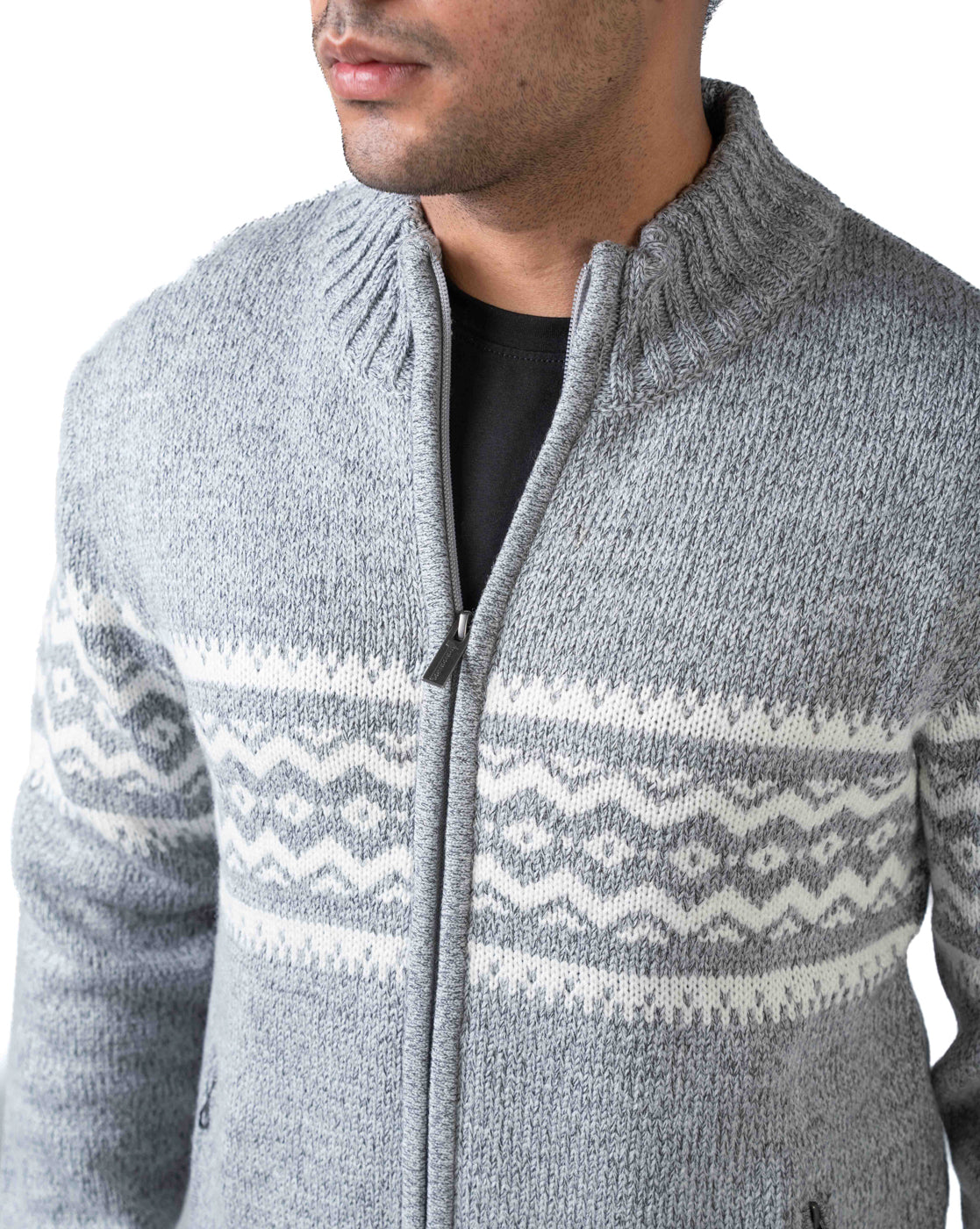 Men’s Light Grey Acrowool Zipper Cardigan with Pockets