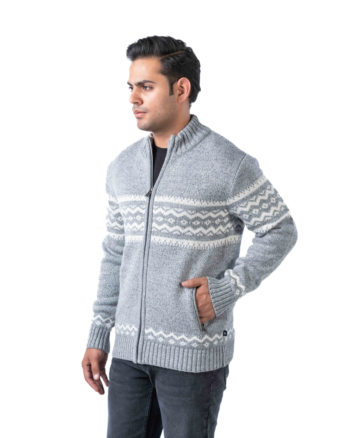 Men’s Light Grey Acrowool Zipper Cardigan with Pockets