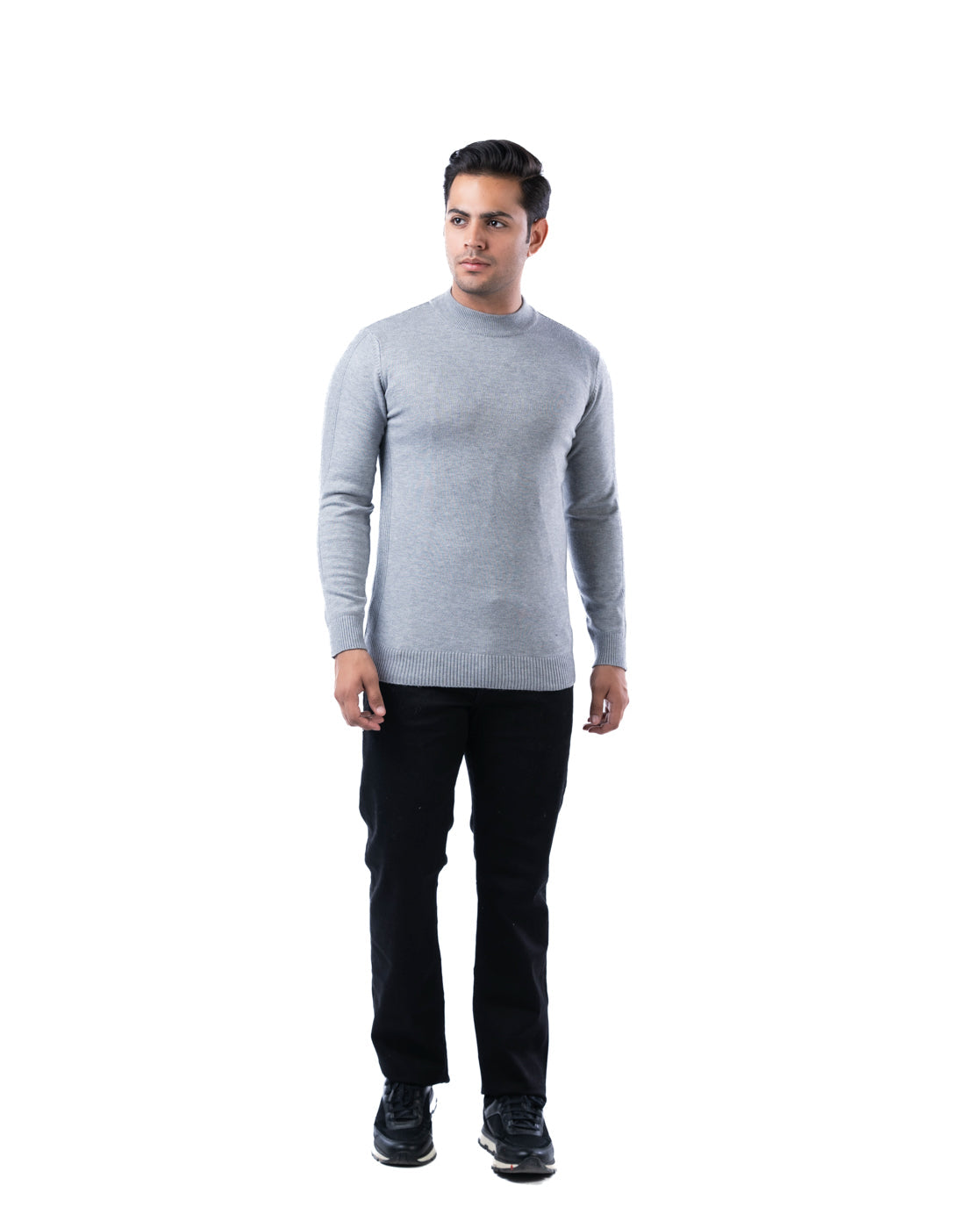 Men’s Light Grey Ribbed Crew Neck Pullover Sweater