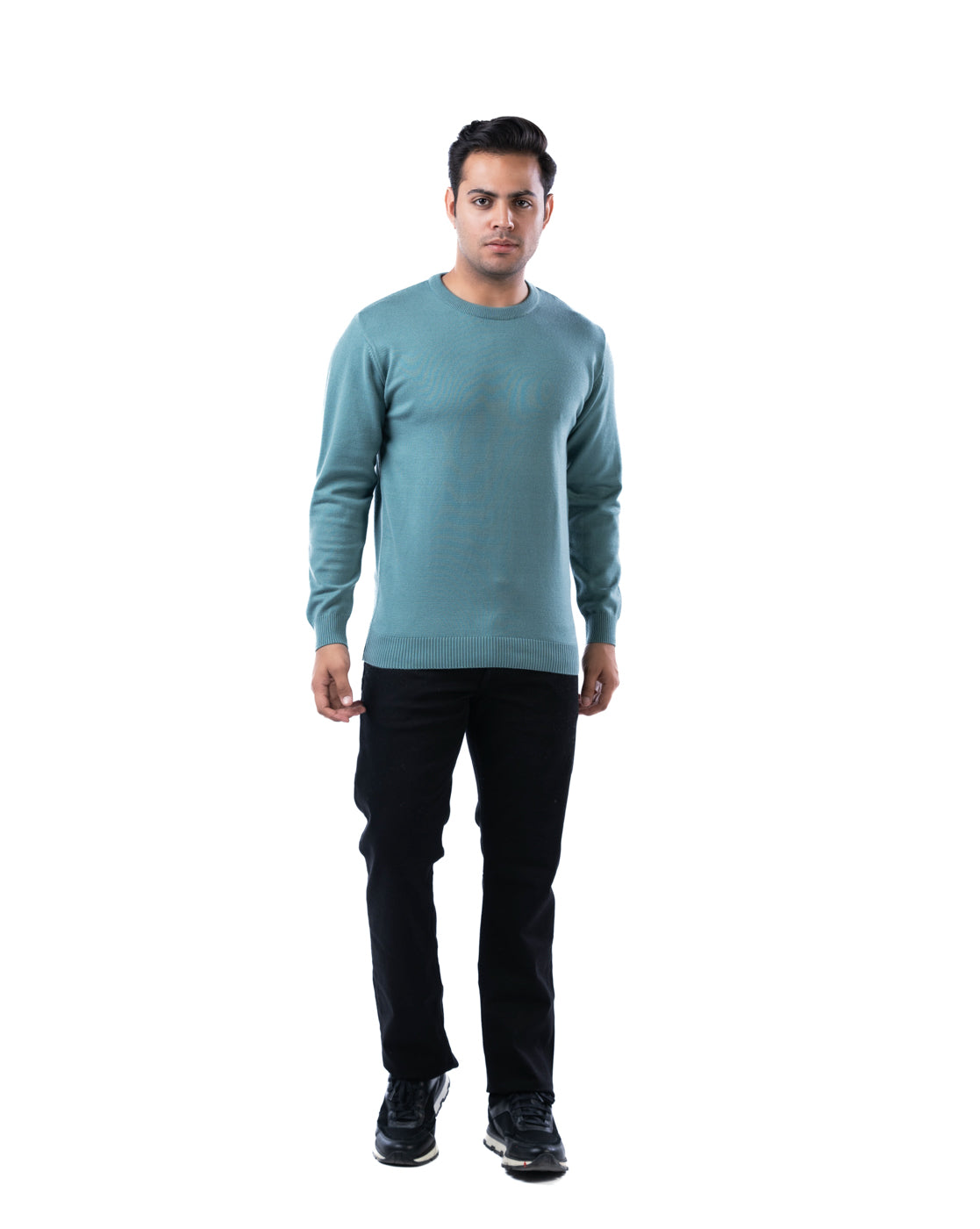 Men’s Teal Solid Viscose Blend Pullover with Crew Neck